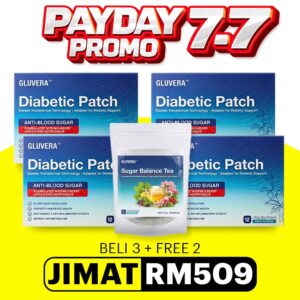 PAYDAY PROMO PAKEJ SEMBUH ( 3 KOTAK GLUVERA DIABETIC PATCH + FREE 1 KOTAK GLUVERA DIABETIC PATCH + FREE 1 TEA GLUVERA)