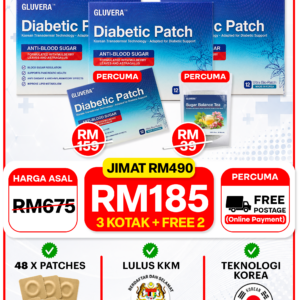 SALES PAKEJ SEMBUH ( 3 KOTAK GLUVERA DIABETIC PATCH + FREE 1 KOTAK GLUVERA DIABETIC PATCH + FREE 1 TEA GLUVERA)