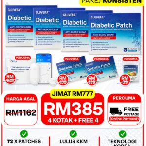 PAYDAY PROMO PAKEJ KONSISTEN (4 KOTAK GLUVERA DIABETIC PATCH + FREE 2 KOTAK GLUVERA DIABETIC PATCH + FREE 1 TEA GLUVERA + FREE 1 GLUCOMETER)