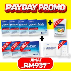 PAYDAY PROMO PAKEJ KONSISTEN (4 KOTAK GLUVERA DIABETIC PATCH + FREE 3 KOTAK GLUVERA DIABETIC PATCH + FREE 1 TEA GLUVERA + FREE 1 GLUCOMETER)