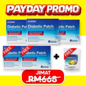 PAYDAY PROMO PAKEJ SEMBUH ( 3 KOTAK GLUVERA DIABETIC PATCH + FREE 2 KOTAK GLUVERA DIABETIC PATCH + FREE 1 TEA GLUVERA)